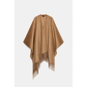 ZARA FRINGED WOOL LONG CAPE